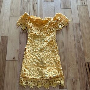 Yellow Lace Off-Shoulder Dress